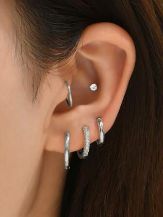 6入組極簡耳環套裝,不銹鋼首飾類