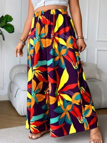 SHEIN Holidaya Plus Allover Floral Print Wide Leg Trousers - Multicolor - View 3