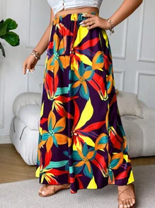 SHEIN Holidaya Plus Allover Floral Print Wide Leg Trousers - Multicolor - View 4