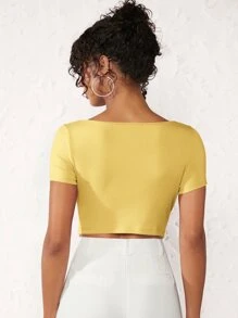 SHEIN BASICS Sweetheart Neck Crop Tee - Yellow - View 2