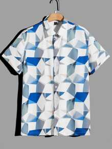 Manfinity Men Geo Print Shirt - Blue and White - View 1