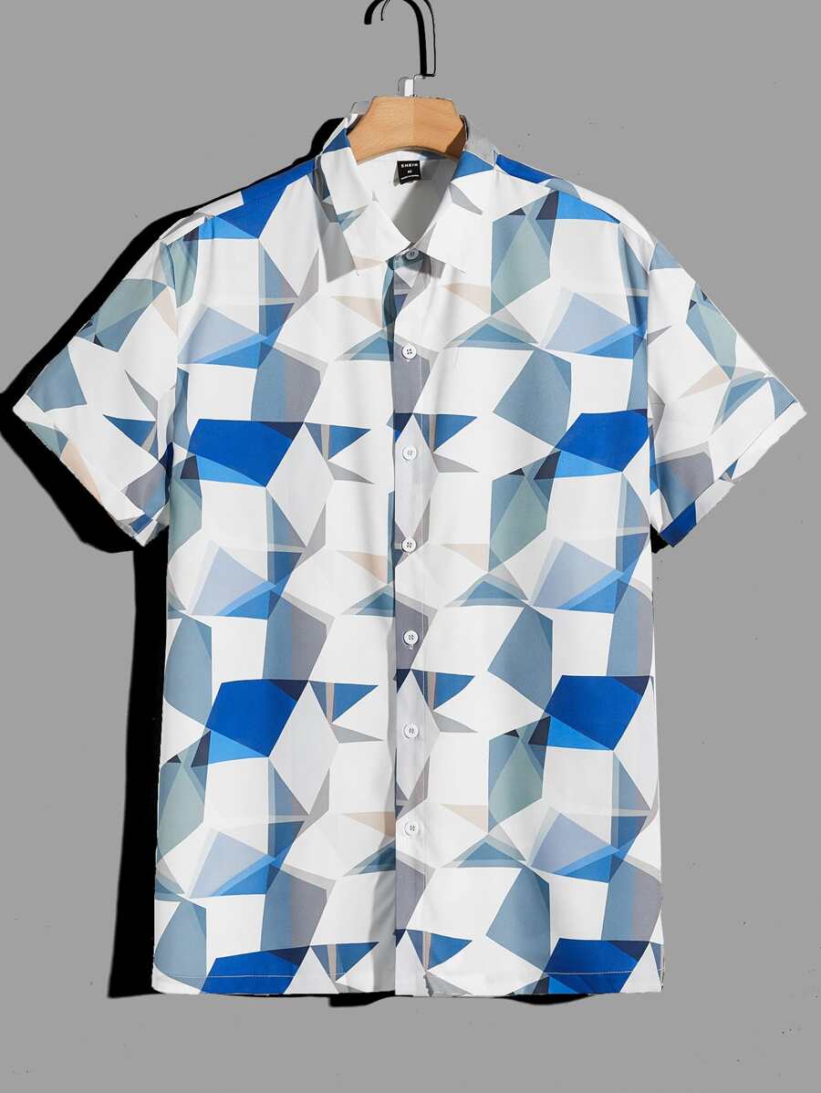 Manfinity Men Geo Print Shirt - Blue and White - View 1