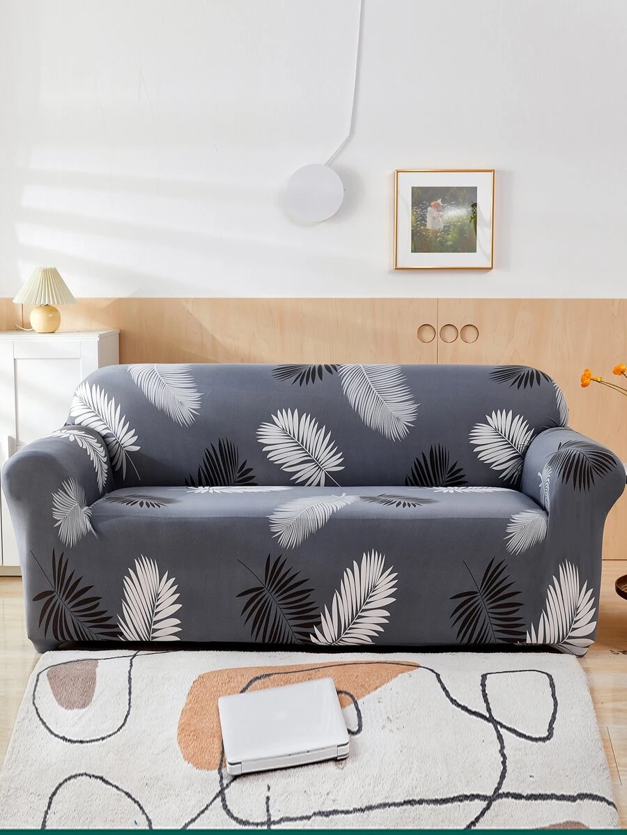 1pc Leaf Pattern Stretchy Sofa Seat Cover, Modern Polyester Sofa Cushion Cover For Living Room - Multicolor - View 1