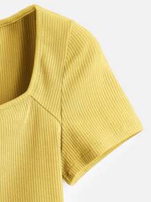 SHEIN BASICS Sweetheart Neck Crop Tee - Yellow - View 7