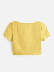 SHEIN BASICS Sweetheart Neck Crop Tee - Yellow - View 9