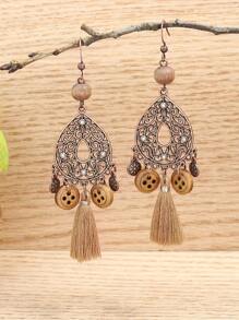 TopHanqi Tassel & Bead Decor Drop Earrings - Bronze - View 2