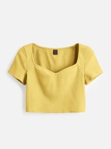 SHEIN BASICS Sweetheart Neck Crop Tee - Yellow - View 10