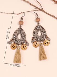 TopHanqi Tassel & Bead Decor Drop Earrings - Bronze - View 4