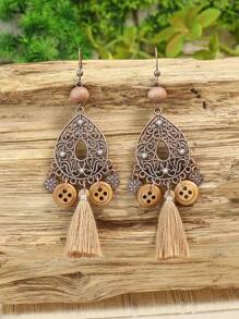 TopHanqi Tassel & Bead Decor Drop Earrings - Bronze - View 5