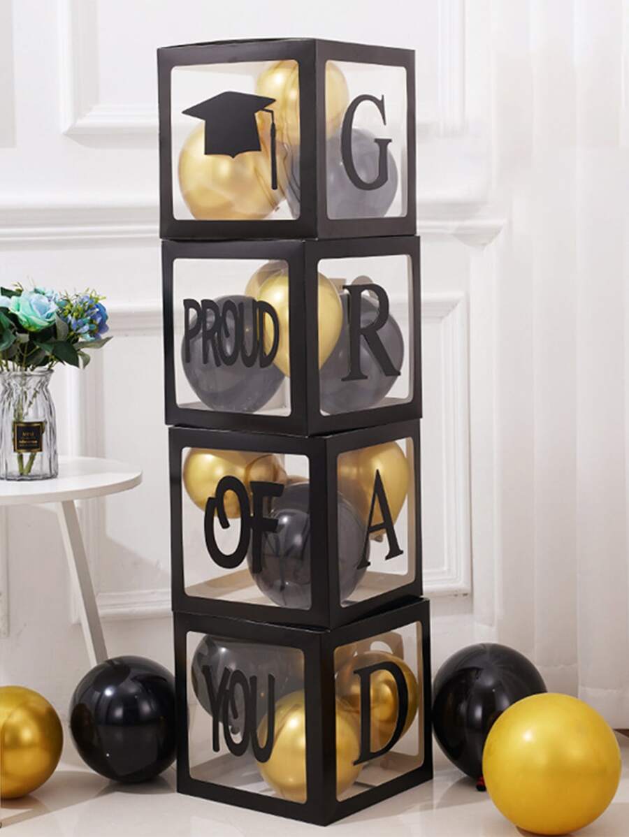 20入組紙氣球盒現代字母設計氣球收納盒適合家庭聚會 - 黑色 - 查看 1