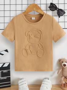 SHEIN Áo thun rộng rãi thông thường dành cho chàng trai trẻ với thiết kế ép kiểu Anh thoải mái - Lạc đà - Xem 1