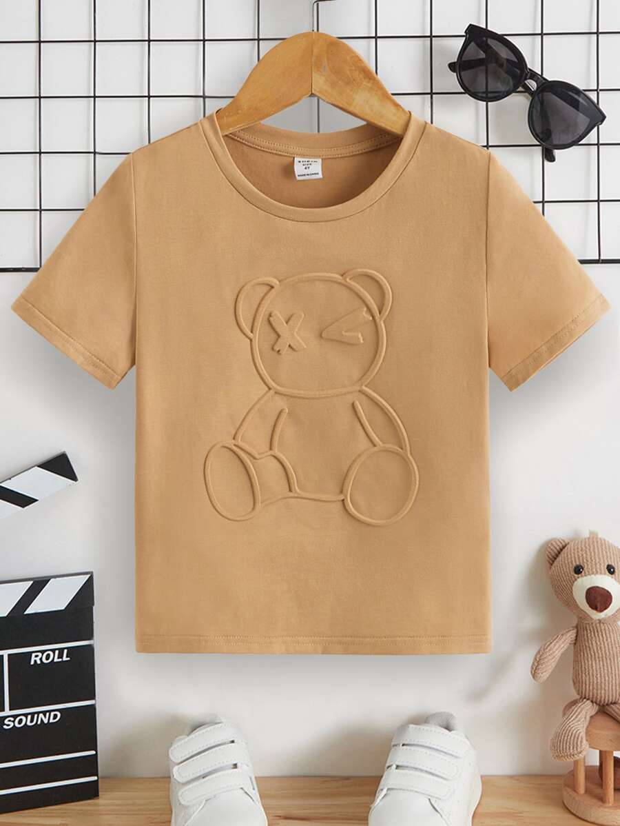 SHEIN Áo thun rộng rãi thông thường dành cho chàng trai trẻ với thiết kế ép kiểu Anh thoải mái - Lạc đà - Xem 1