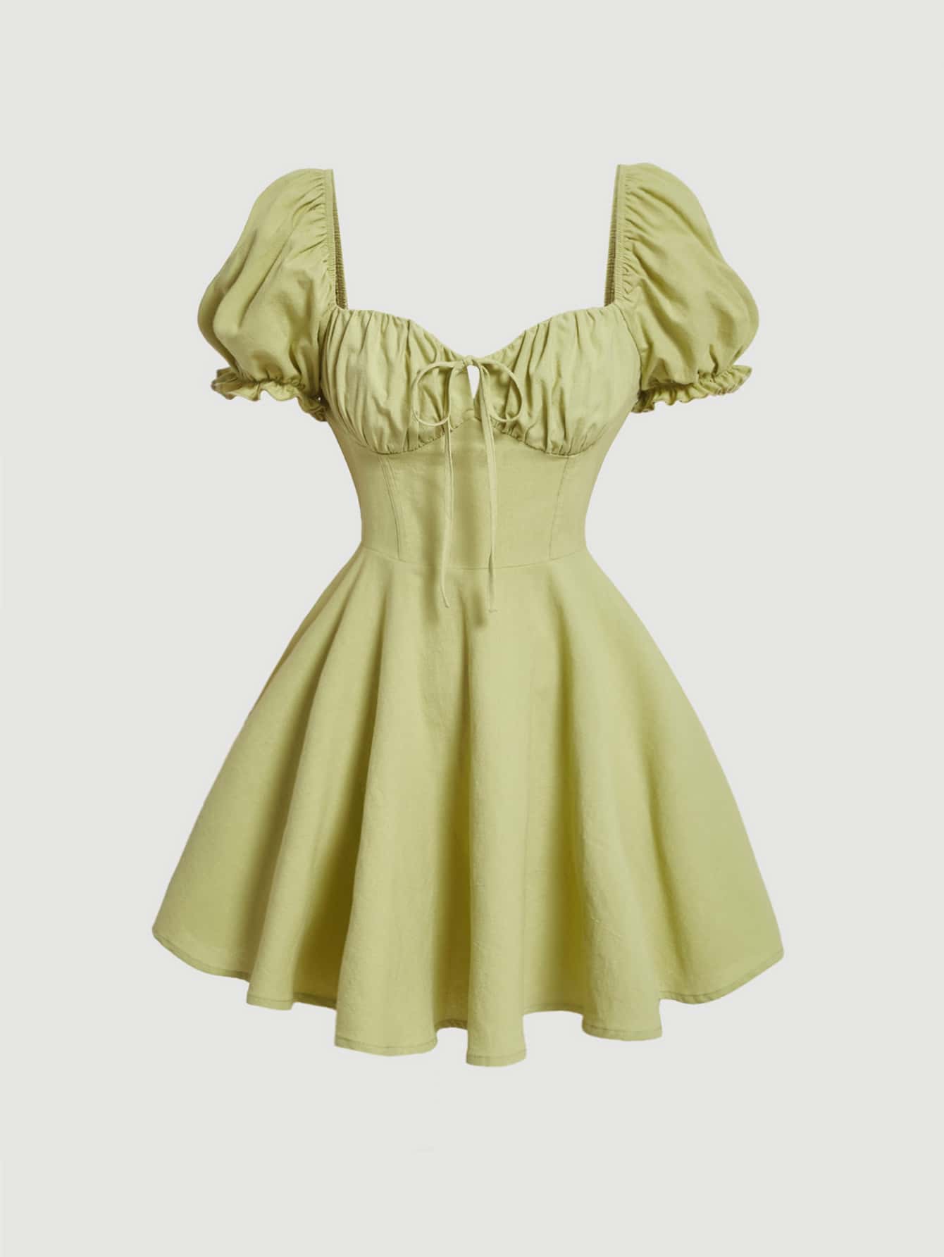 SHEIN MOD Vestido unicolor de manga farol pecho con fruncido