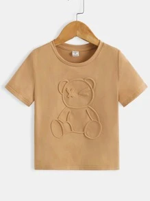 SHEIN Áo thun rộng rãi thông thường dành cho chàng trai trẻ với thiết kế ép kiểu Anh thoải mái - Lạc đà - Xem 3