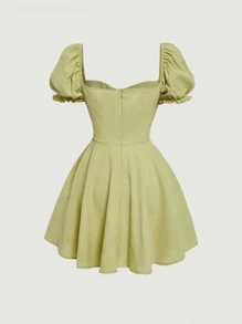 SHEIN MOD Vestido unicolor de manga farol pecho con fruncido