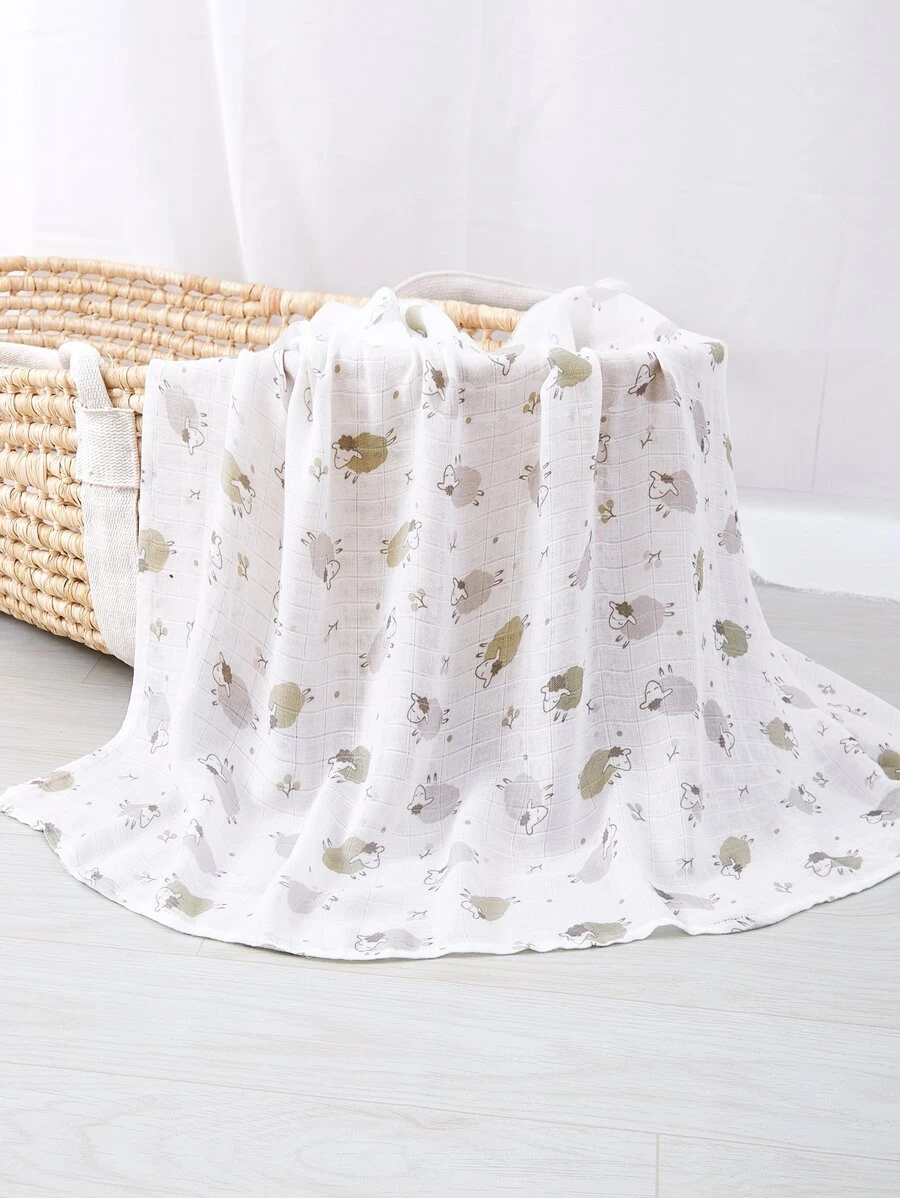 1入組羊圖案嬰兒繈褓毯 - 彩色 - 查看 1