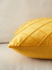 1入組素色絲絨鑽石形狀百褶靠枕類套,黃色 - 黃色 - 查看 5