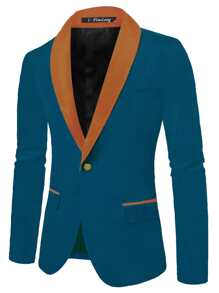 Áo cộc tay Nam Nút Khối Màu Buổi tiệc - Màu xanh hải quân - Xem 1