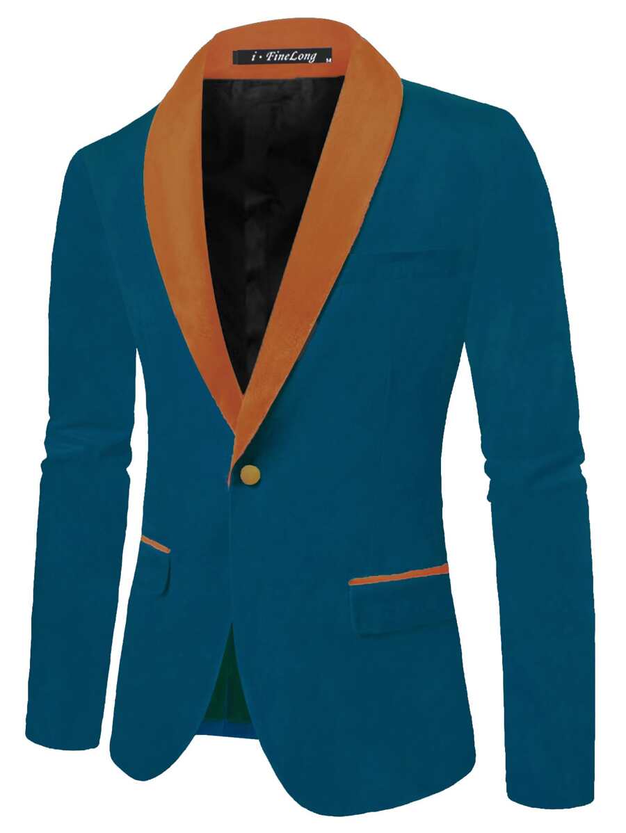 Áo cộc tay Nam Nút Khối Màu Buổi tiệc - Màu xanh hải quân - Xem 1