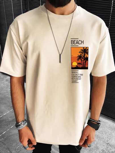 Herren T-shirts Fit Rundhals Kurzarm Grafik T-shirt Palme lässig Sommer Polyester