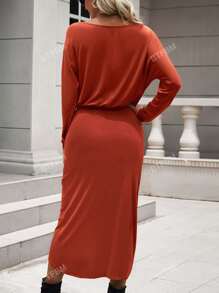BTFBM Solid Ruched Wrap Hem Dress