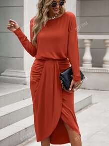 BTFBM Solid Ruched Wrap Hem Dress
