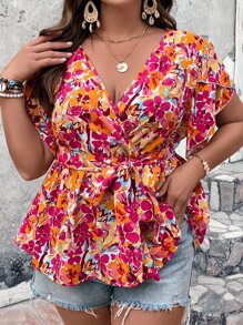 Breezaya Plus Size Boho Floral Print Butterfly Sleeve Blouse, For Summer - Multicolor - View 4