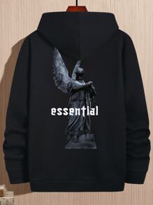 Manfinity LEGND Hombres Capucha con estampado de letra de hombros caídos con cordón - Negro - Ver 5