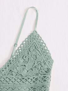 ROMWE Fairycore 提花蕾絲後背繫帶荷葉邊吊帶洋裝