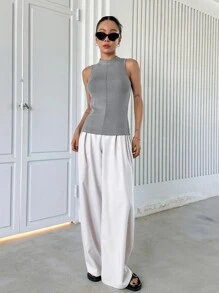 DAZY 高领缝线背心，返校服装 - 灰色 - 查看 3