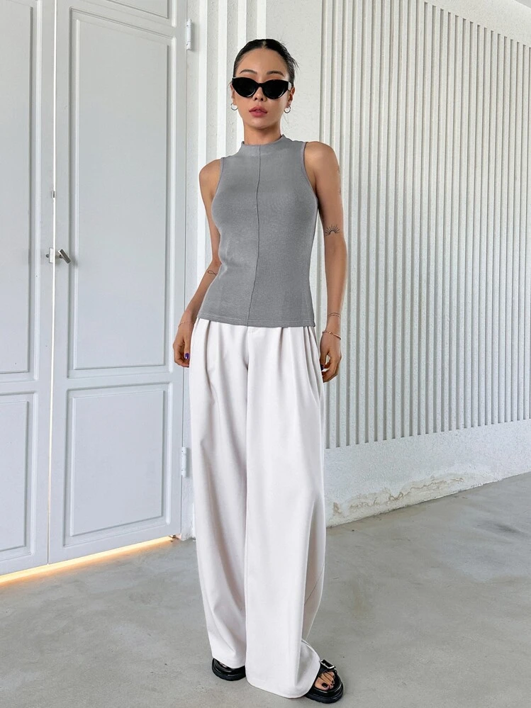 DAZY 高领缝线背心，返校服装 - 灰色 - 查看 3