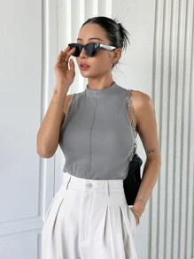 DAZY 高领缝线背心，返校服装 - 灰色 - 查看 6