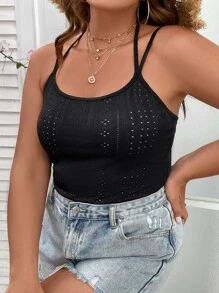 SHEIN LUNE Áo liền quần chặt Kích thước lớn Tranh thêu màu trơn Boho - màu đen - Xem 6