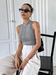 DAZY 高领缝线背心，返校服装 - 灰色 - 查看 8