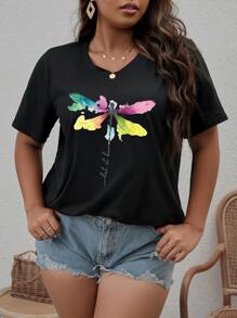 SHEIN LUNE Áo thun Plus size Thú vật Slogan Giải trí - màu đen - Xem 1