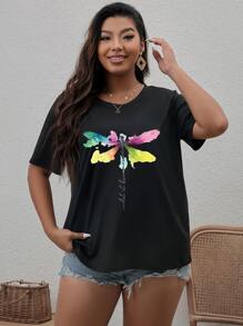 SHEIN LUNE Áo thun Plus size Thú vật Slogan Giải trí - màu đen - Xem 4