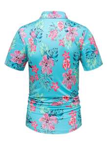 NITAGUT Áo thun có cổ Nam Nút phía trước Nhiệt đới Giải trí - Màu xanh bạc hà - Xem 2