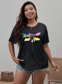 SHEIN LUNE Áo thun Plus size Thú vật Slogan Giải trí - màu đen - Xem 5