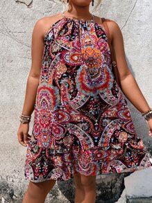 Breezaya Vestido halter con estampado de paisley bajo con fruncido - Multicolor - Ver 7