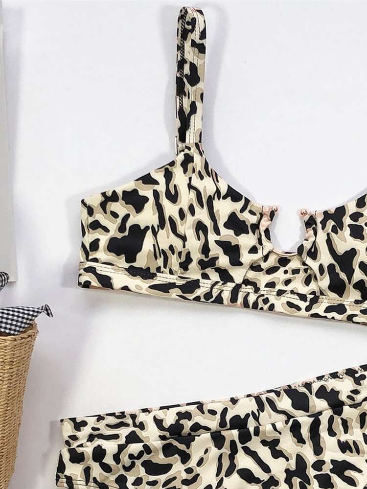 2-Piece Swimwear With Low-Cut Top And High Cut Legs (Random Print) Leopard BikiniTwo Pieces Bikini Summer