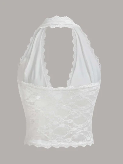 Our Kawaii Lace Up Himekaji Contrast Lace Halter Top, School