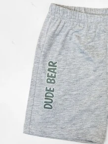 SHEIN Toddler Boys Cartoon Graphic 3D Patched Tee & Shorts - Multicolor - View 3