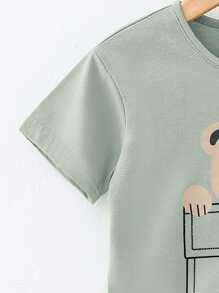 SHEIN Toddler Boys Cartoon Graphic 3D Patched Tee & Shorts - Multicolor - View 4