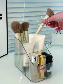 Clear Cosmetic Storage Box, 1pc Multifunctional Makeup Organizer, Cosmetic Storage Organizer, Lipstick Display Rack, Desktop Sundries Storage Box For Dresser, Bathroom, Office,Vanity & Countertop,Room,Home,Bedroom,Bathroom,House,Pink Room,Living Room Decor,Travel Stuff,Gift Bag,Gifts For Mom,Dad,Men,Friends,Teacher,Birthday,Wedding,Desk,Shelves,Accessories,Gift Boxes,Funny Gift,Storage,Makeup Brush Holder - Clear - View 2