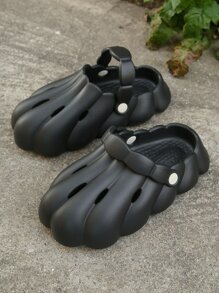 女士透氣鏤空木底鞋時尚黑色EVA透氣木底鞋適合室內和室外