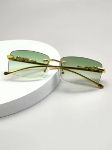 Hombres Gafas de moda sin marco lentes cuadrados - Verde - Ver 1