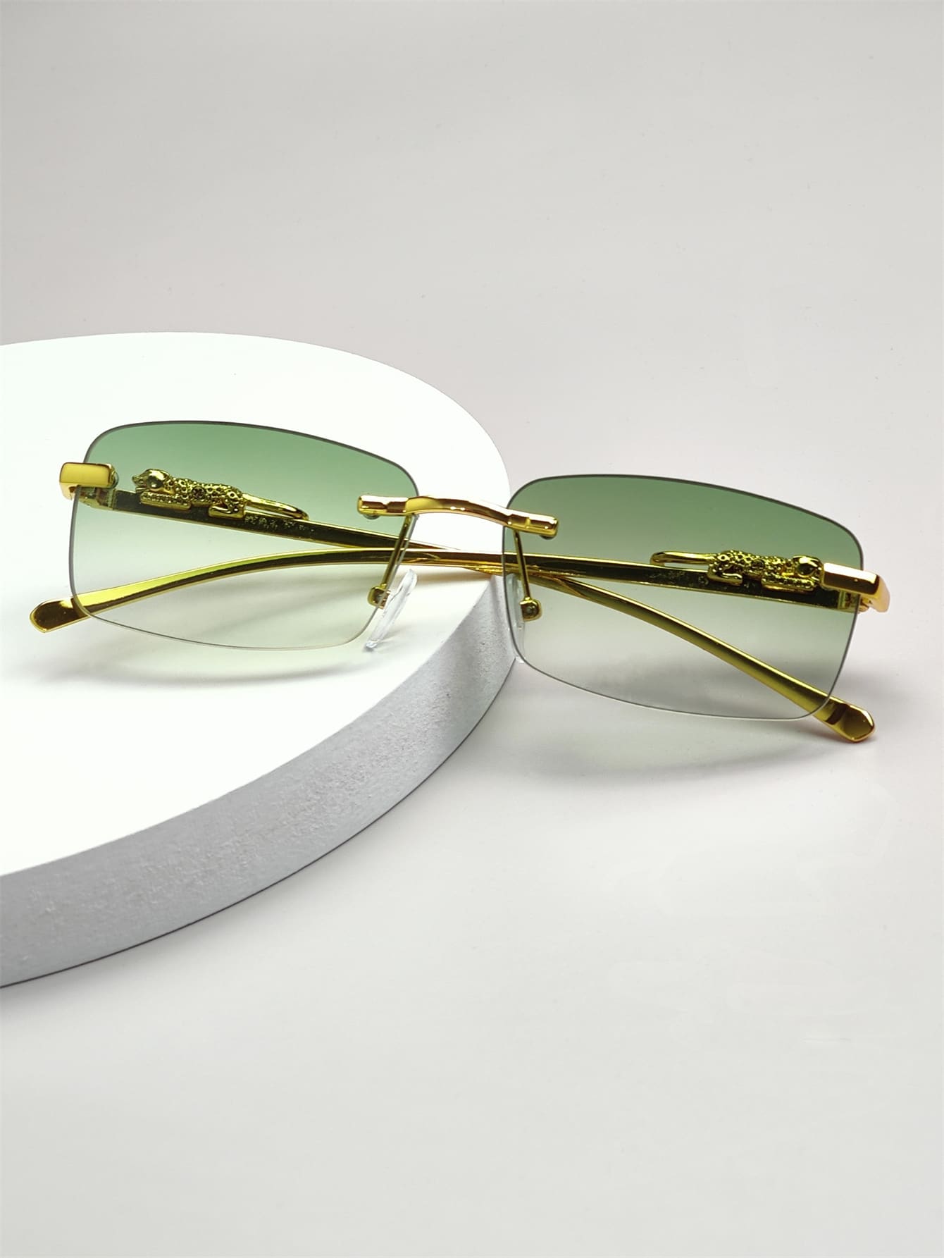 Hombres Gafas de moda sin marco lentes cuadrados - Verde - Ver 1