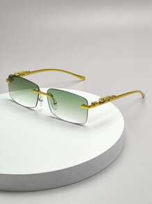 Hombres Gafas de moda sin marco lentes cuadrados - Verde - Ver 2