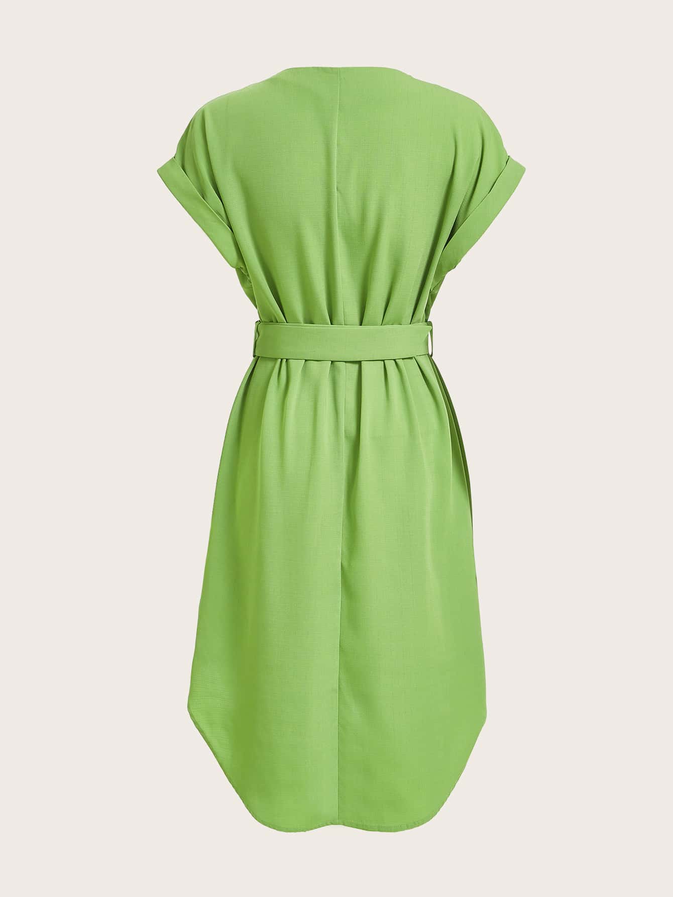 SHEIN BIZwear Notched Neck Batwing Sleeve Curved Hem Belted Dress