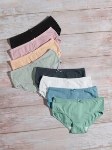 Women's Casual Multicolor Plain Bikini Briefs With Bow Detail Medium Stretch Fabric Underwear - Multicolor - View 3